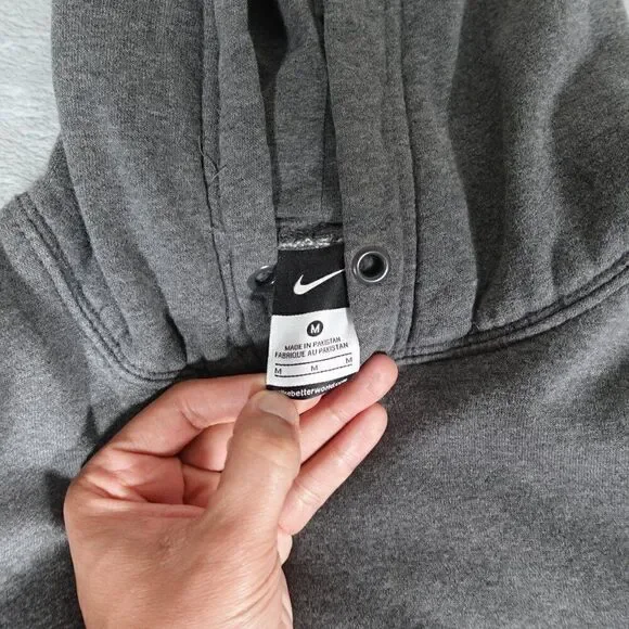 Vintage Nike Swoosh Pullover Hoodie Mens M Streetwear Embroidered Gray - Picture 4 of 11